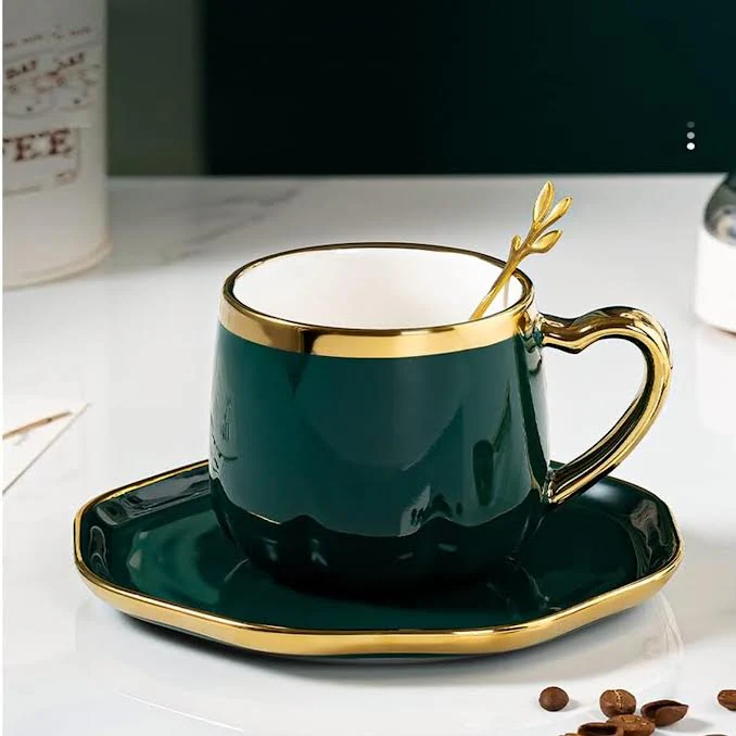 Ceramic Flower Tea Cup & Saucer Set Green