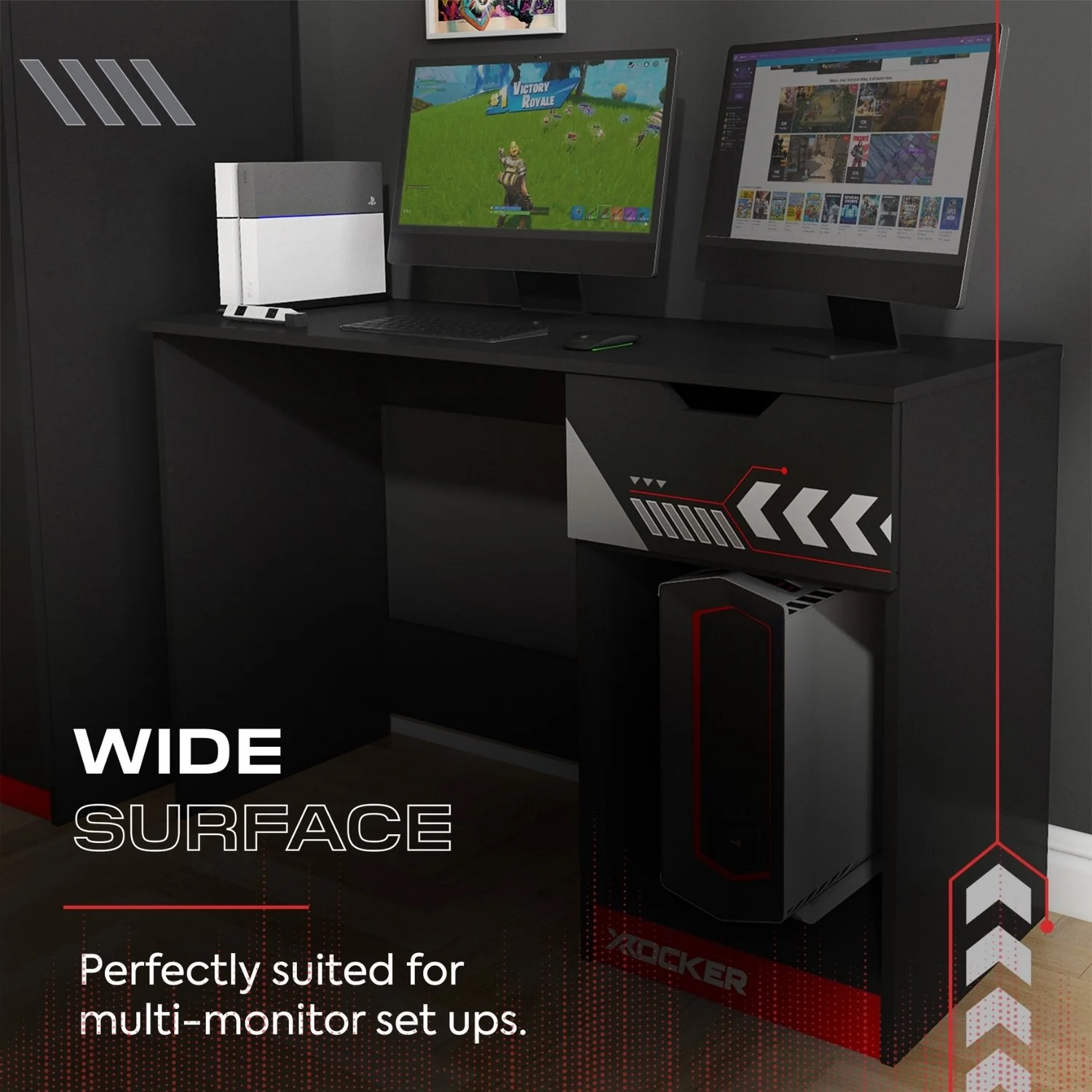 Octane 110cm Gaming Desk with Drawer - Red