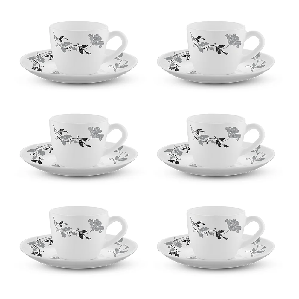 Larah by Borosil Millenia Cup n Saucer Set, 90ml x 12
