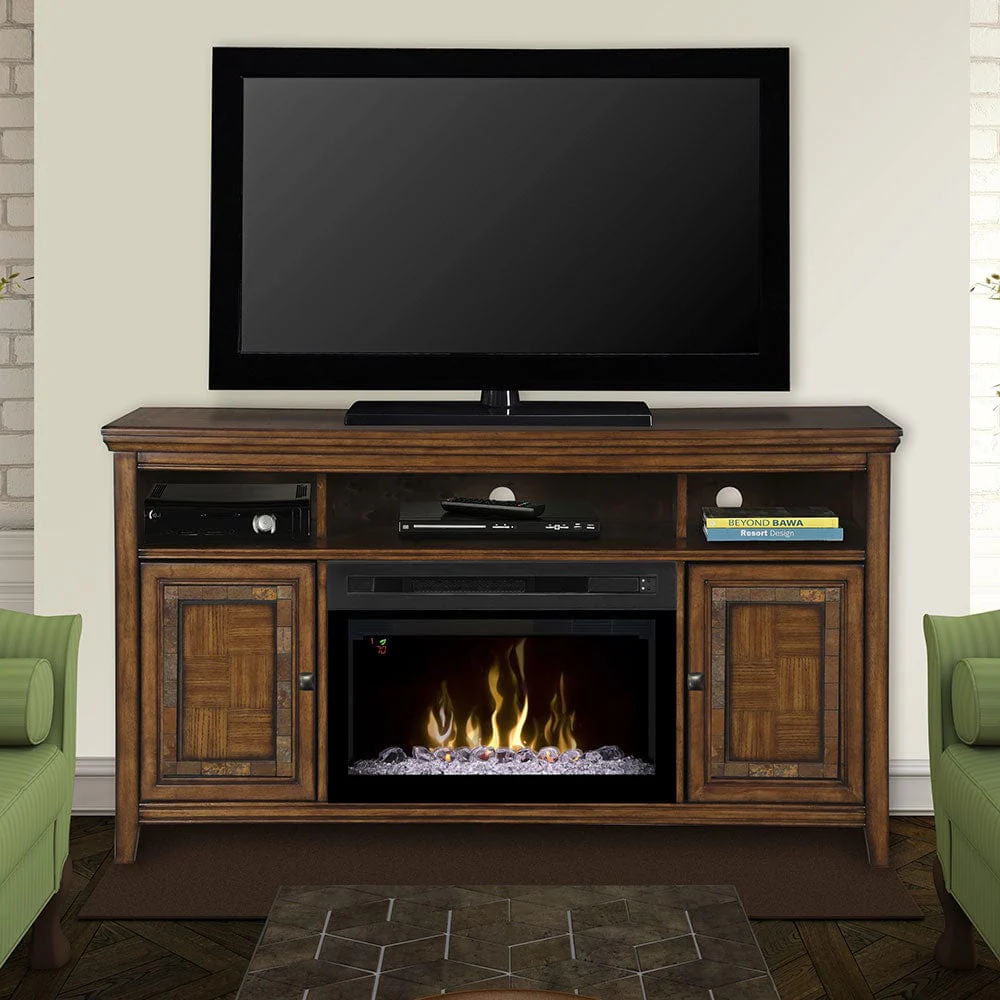 Lynbrook Cinnamon Electric Fireplace Entertainment Center w/ Glass