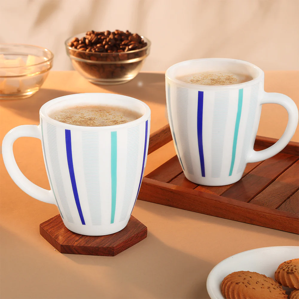 Larah by Borosil Blue Strip Mug Set, 390ml x 2