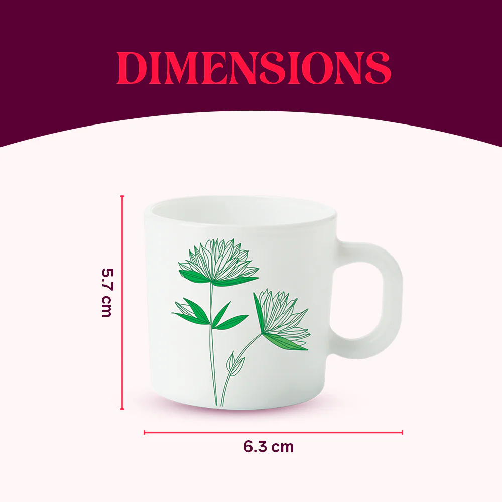 Larah by Borosil Green Lily Mug Set, 100ml x 6