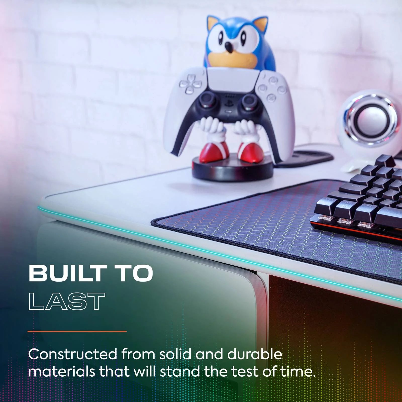 Carbon-Tek 120cm LED Gaming Desk with Wireless Charging - White RGB