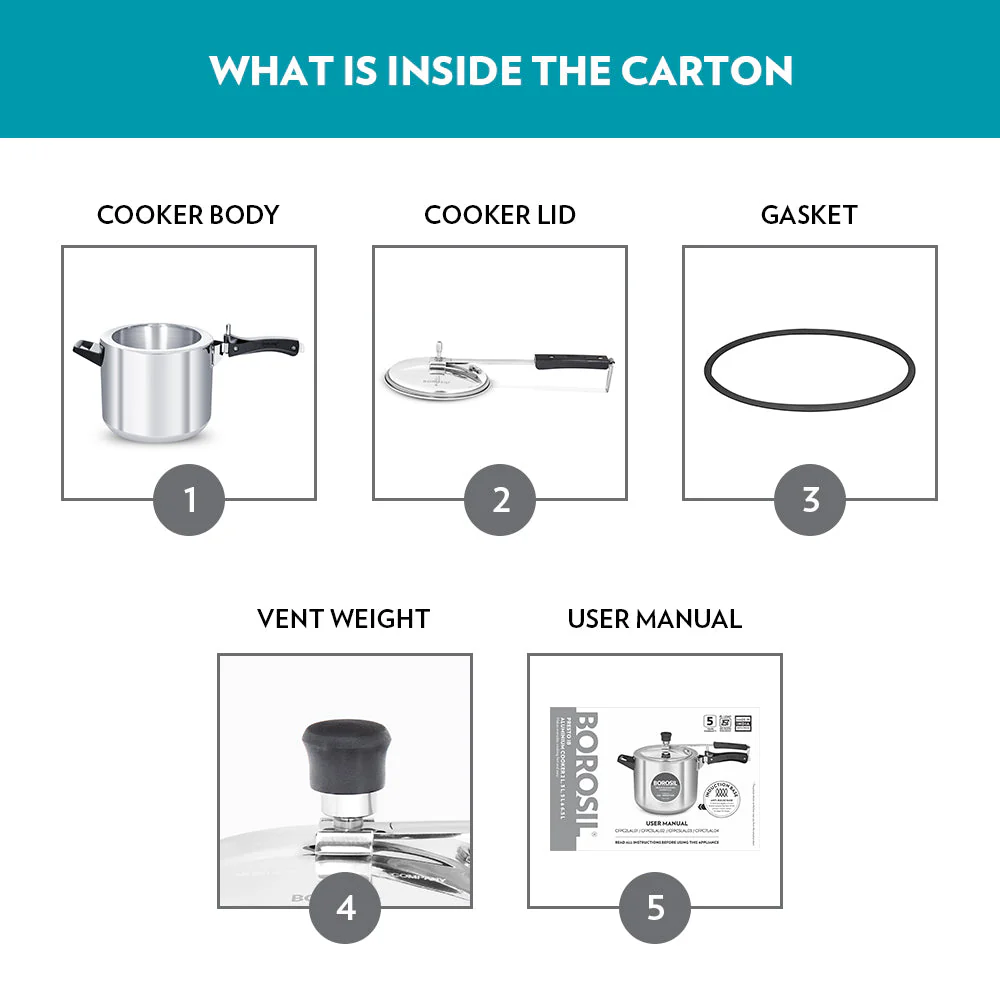 Borosil Presto Aluminium Pressure Cooker, 6.5L