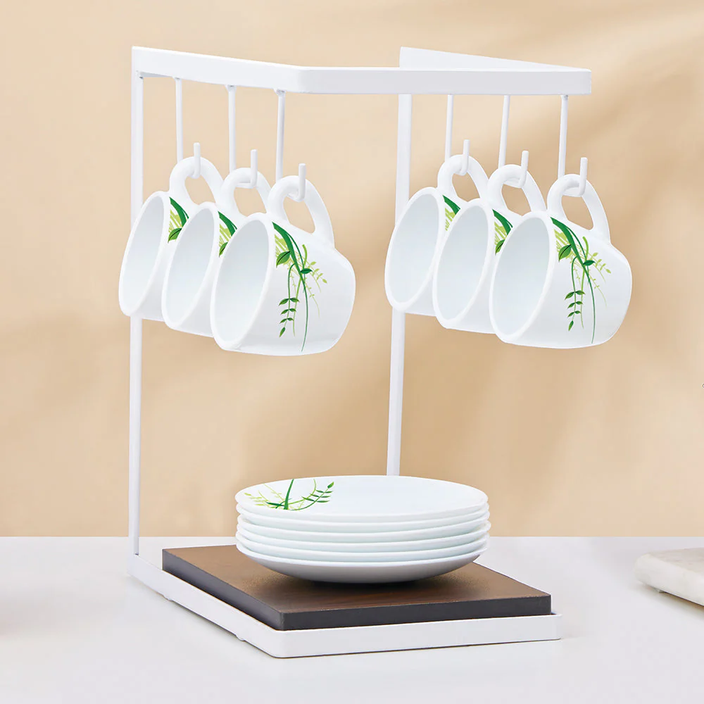 Larah by Borosil Green Herbs Cup n Saucer Set, 140ml x 12