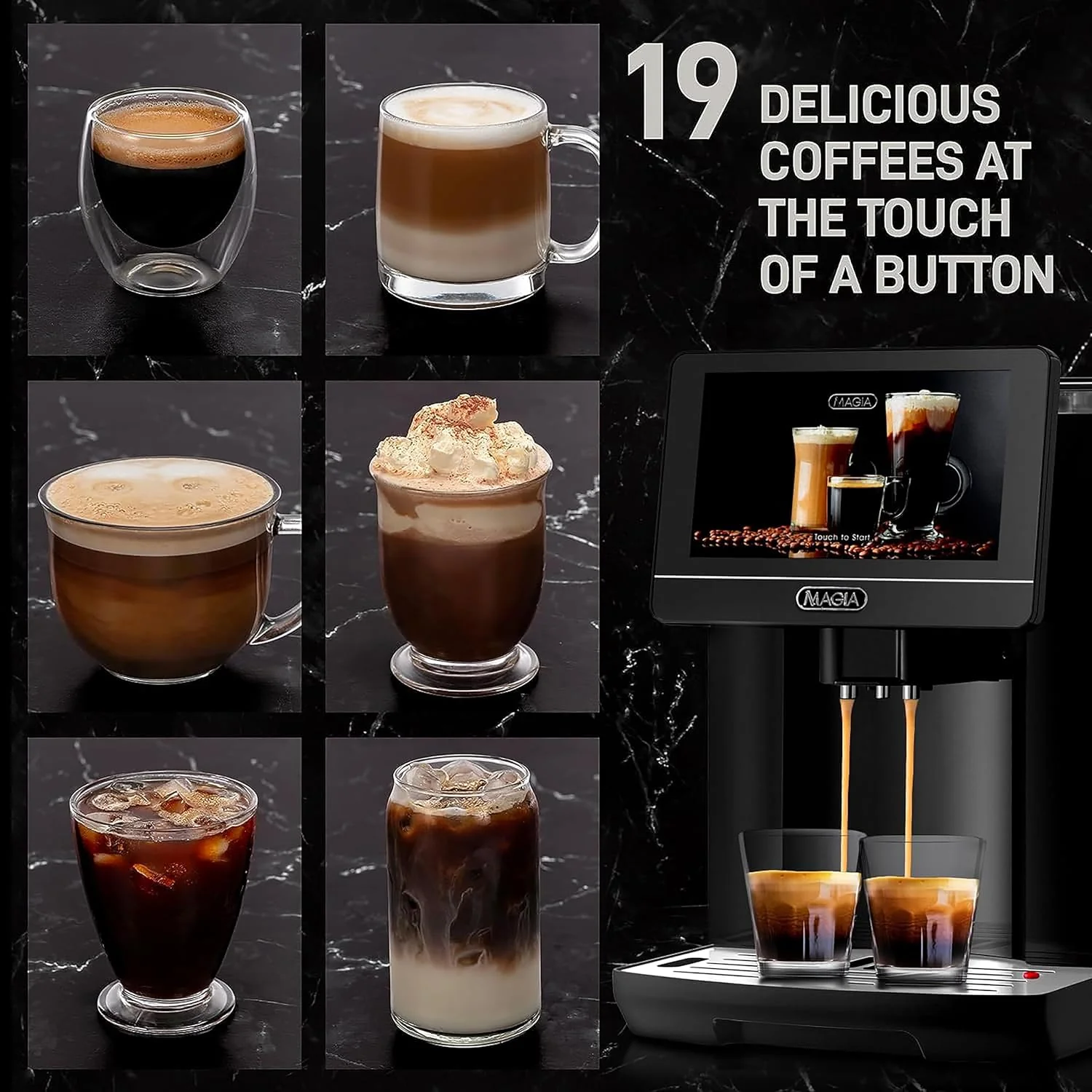 Automatic Coffee Espresso Machine With Grinder 7” Touch Screen, 20 Coffee Recipes, 10 User Profiles