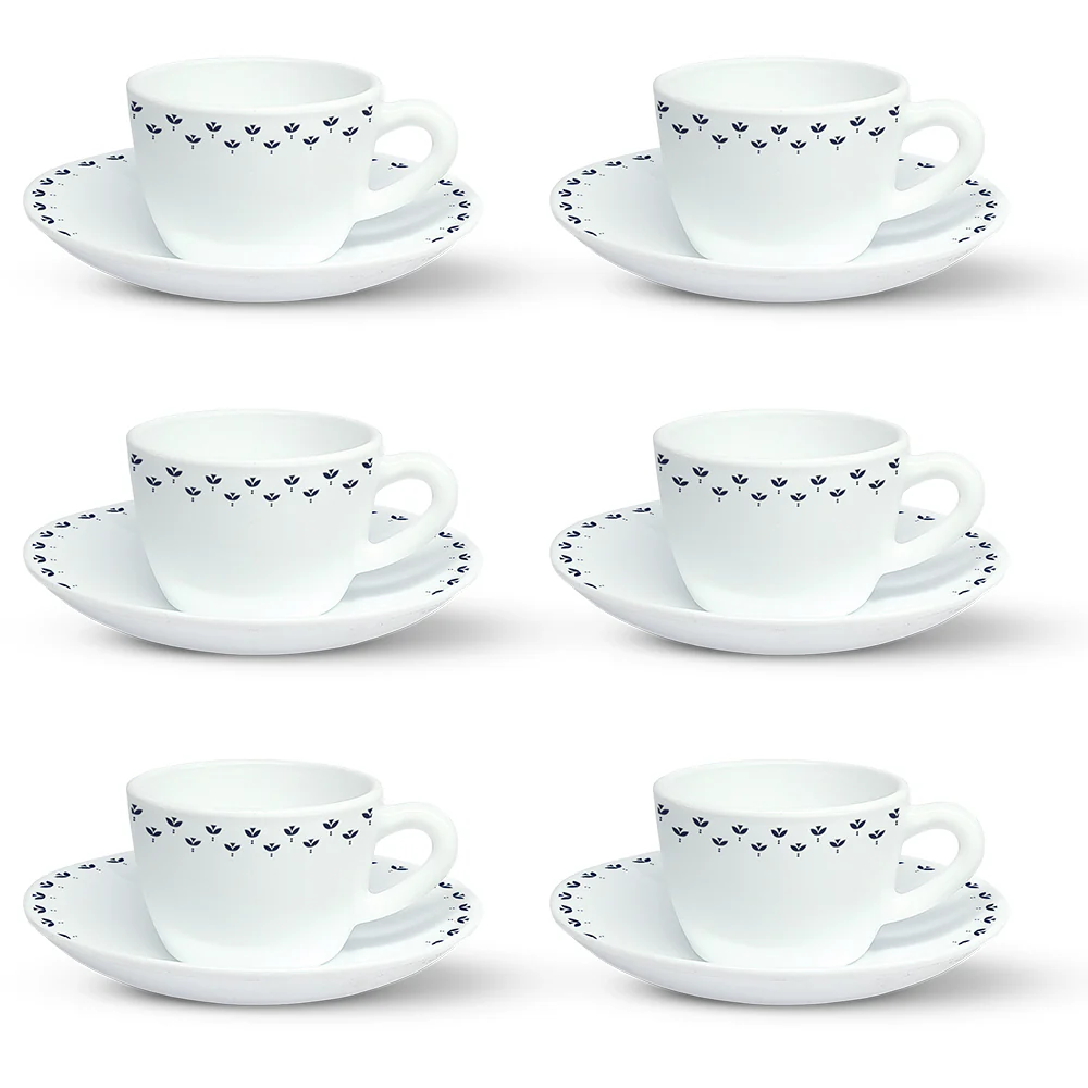 Larah by Borosil Fabula Cup n Saucer Set, 140ml x 12