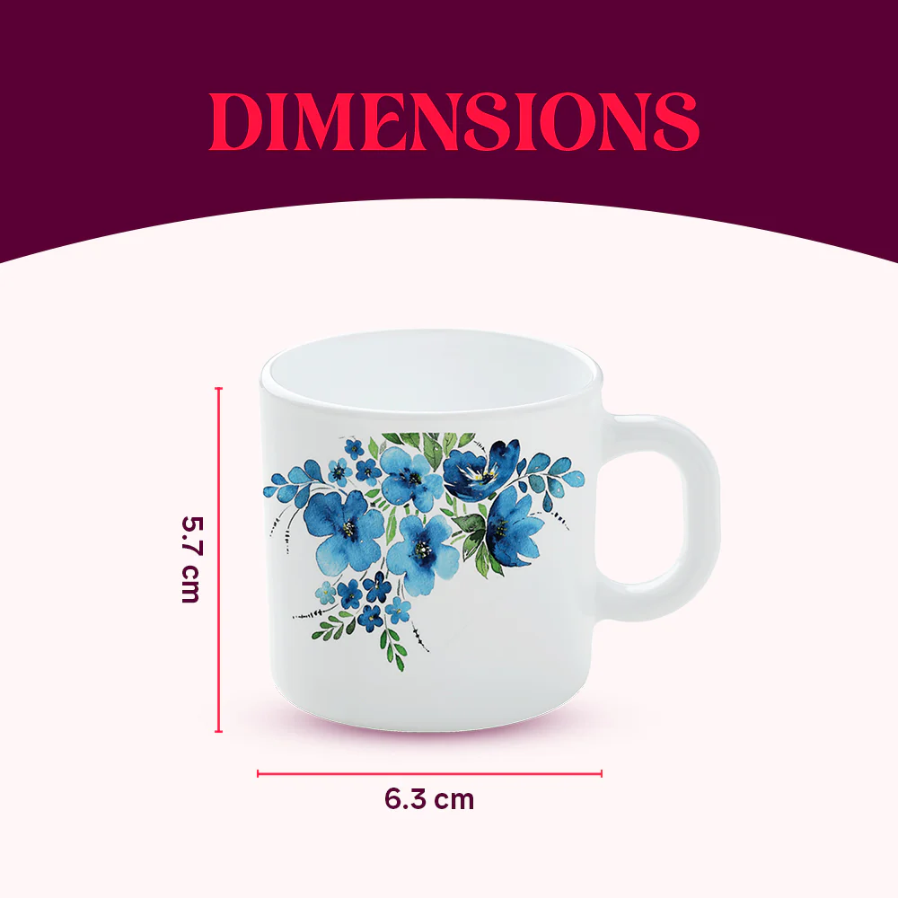 Larah by Borosil Pansy Mug Set, 100ml x 6