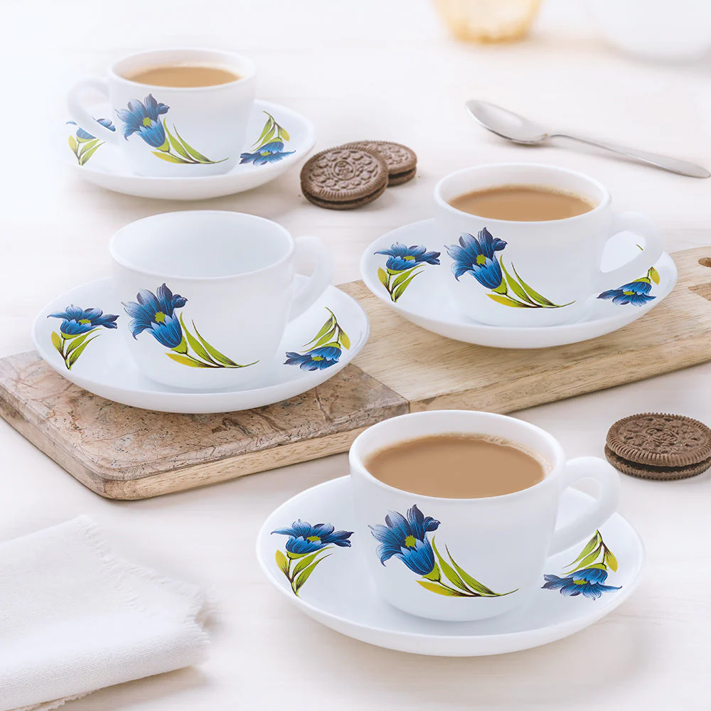 Larah by Borosil Nina Cup n Saucer Set, 140ml x 8