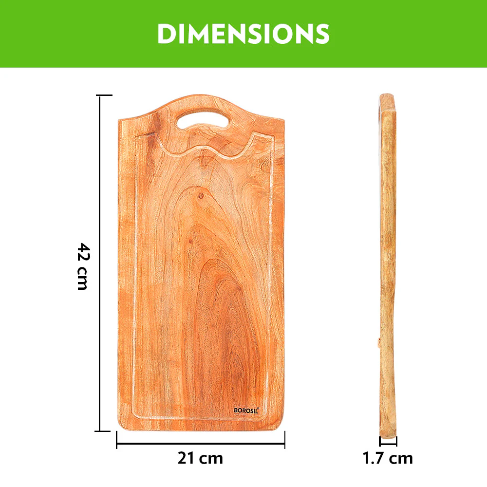 Borosil Dice Pro Neem Wood Chopping Board, 42 cm x 21 cm