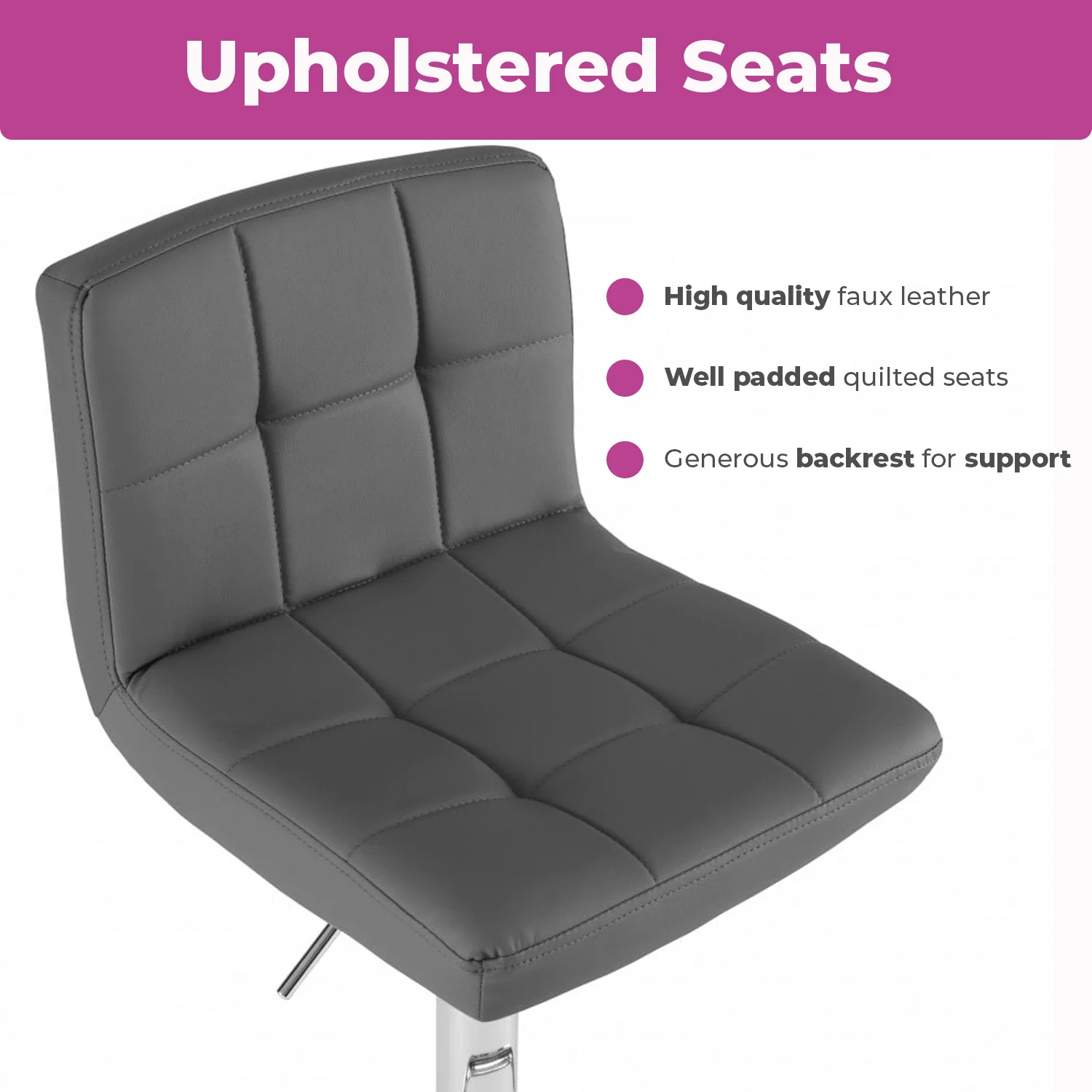 Neo Bar Stool Dark Grey Faux Leather & Steel Base Set of Two