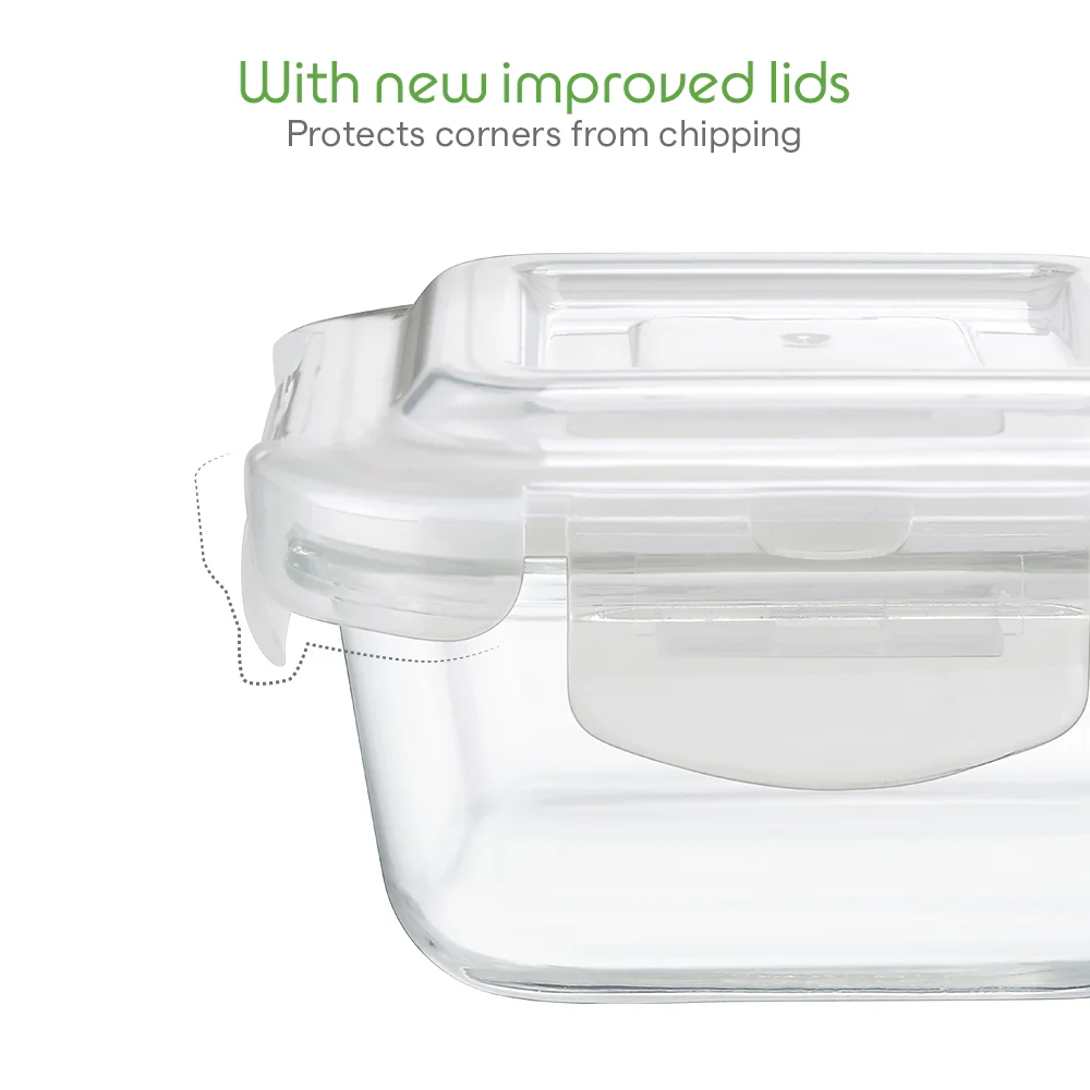 Borosil Blue Glass Lunchbox, Square x 3, 320ml x 3