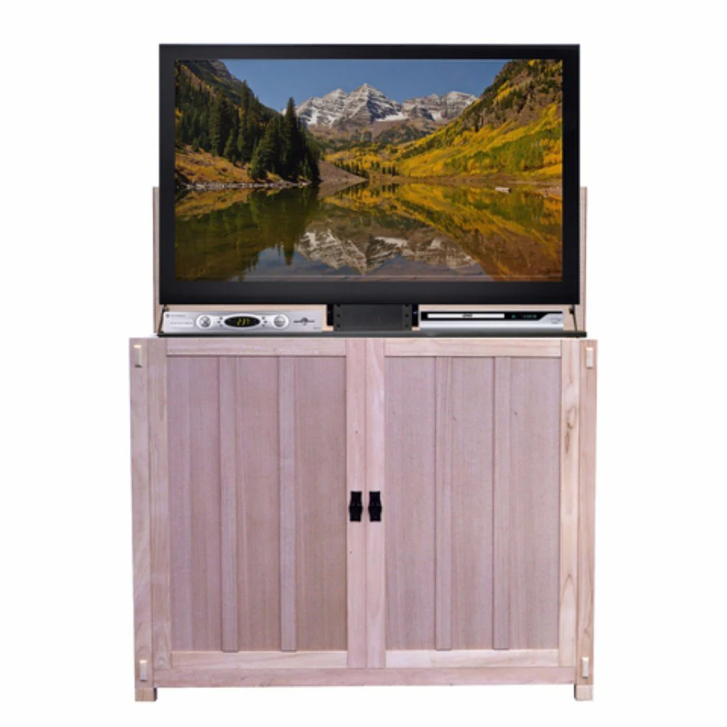 The Elevate 72106 Unfinished Mission Style Smart TV Lift Cabinet for 50 Inch Flat screen TVs