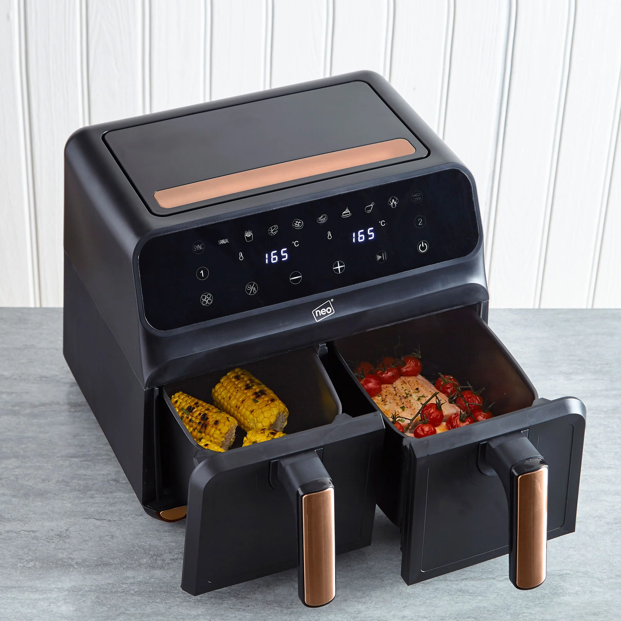 Neo Digital Electric Air Fryer Black & Copper 8.5L with Dual Drawer
