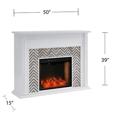 Hebbington Electric Fireplace Mantel Package in White w/ Smart Firebox