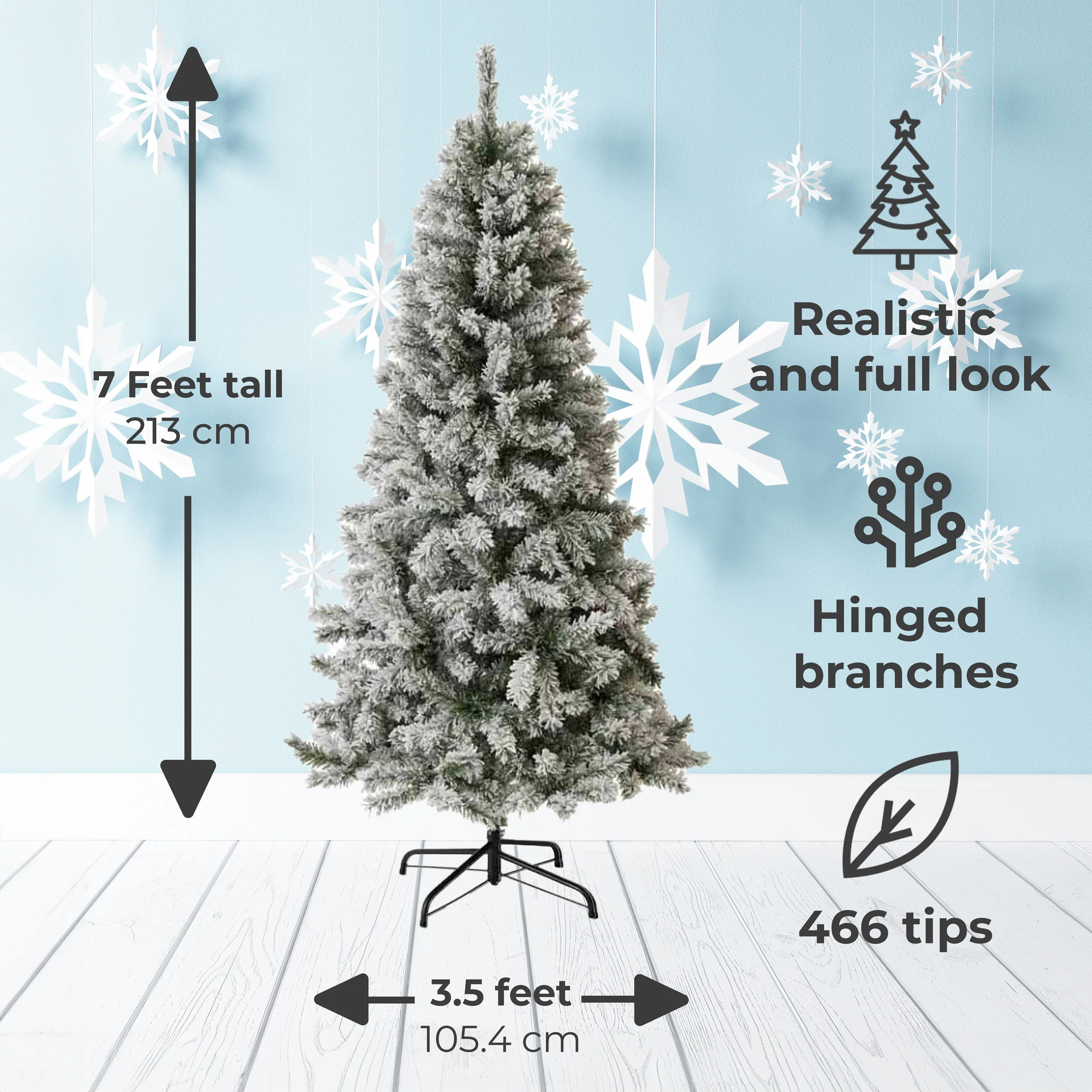 Neo Christmas Tree Artificial 7-Foot Half Slim Snow Flocked