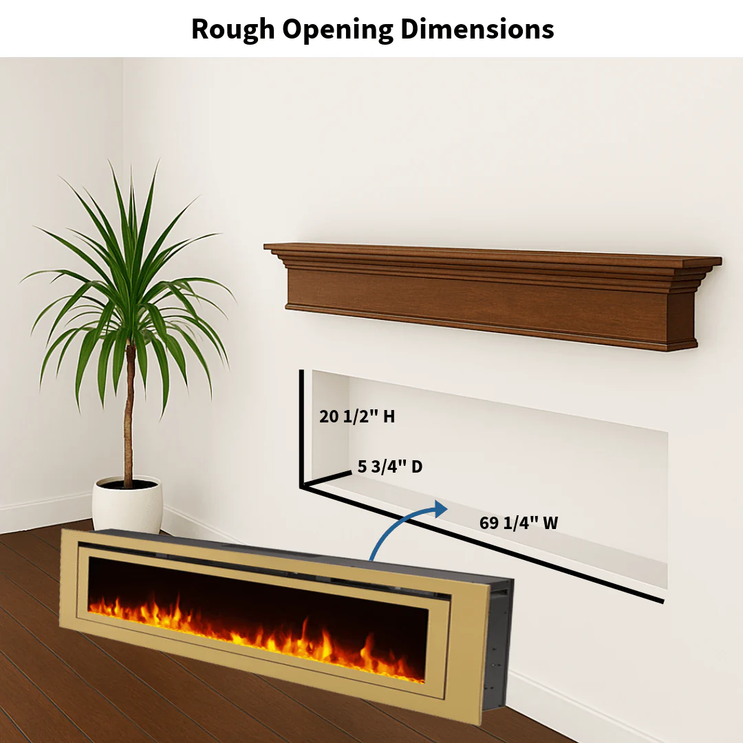 The Sideline Deluxe Gold 72 Inch Recessed Smart Electric Fireplace 86278