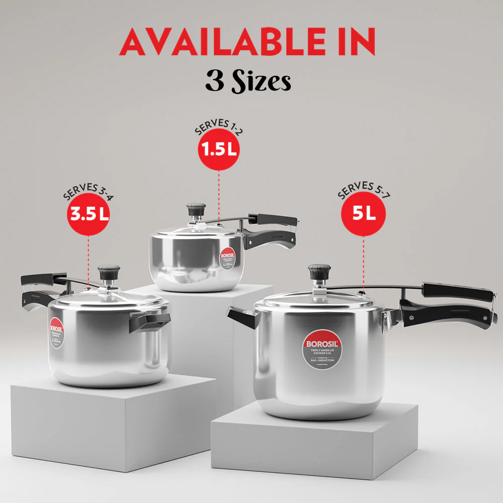 Borosil Inner Lid Tri-Ply Pressure Cooker, 3.5L
