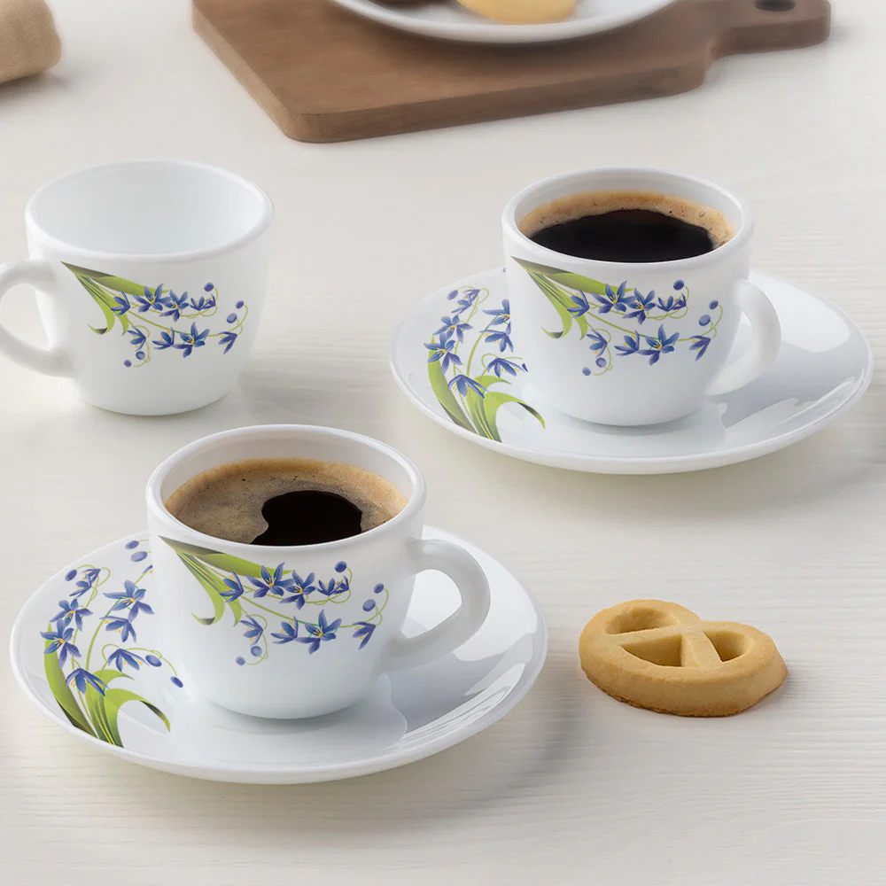 Larah by Borosil Lavender Cup n Saucer Set, 140ml x 12