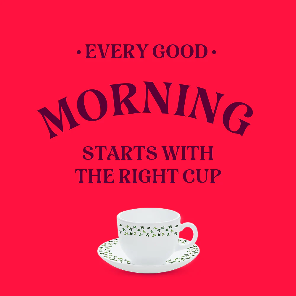 Larah By Borosil Sage Cup n Saucer Set, 220ml x 12