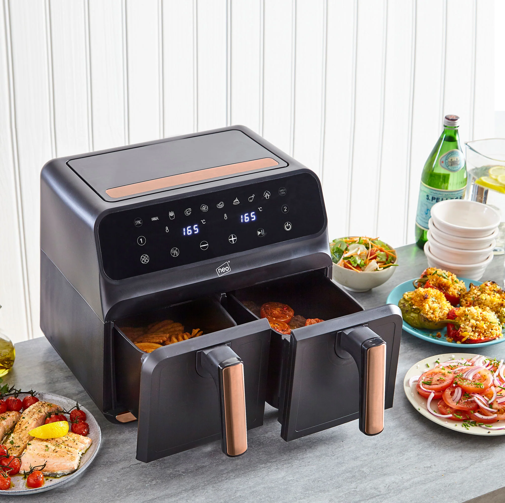Neo Digital Electric Air Fryer Black & Copper 8.5L with Dual Drawer
