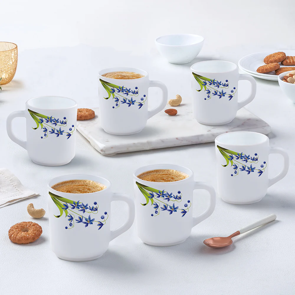 Larah by Borosil Lavender Mug Set, 240ml x 6