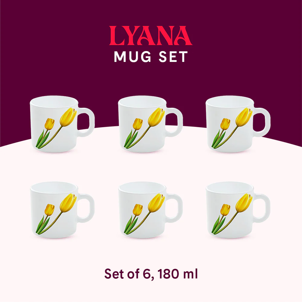 Larah by Borosil Lyana Mug Set, 180ml x 6