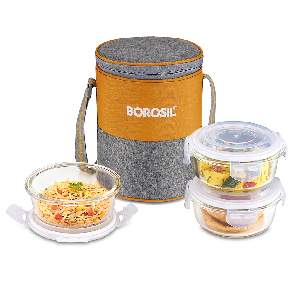 Borosil Zest Lunch Bag, Round x 3 (Tall)