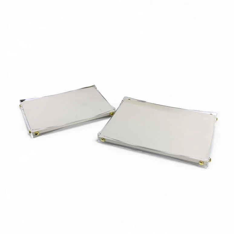 2 Piece Acrylic & Leather Tray Cream