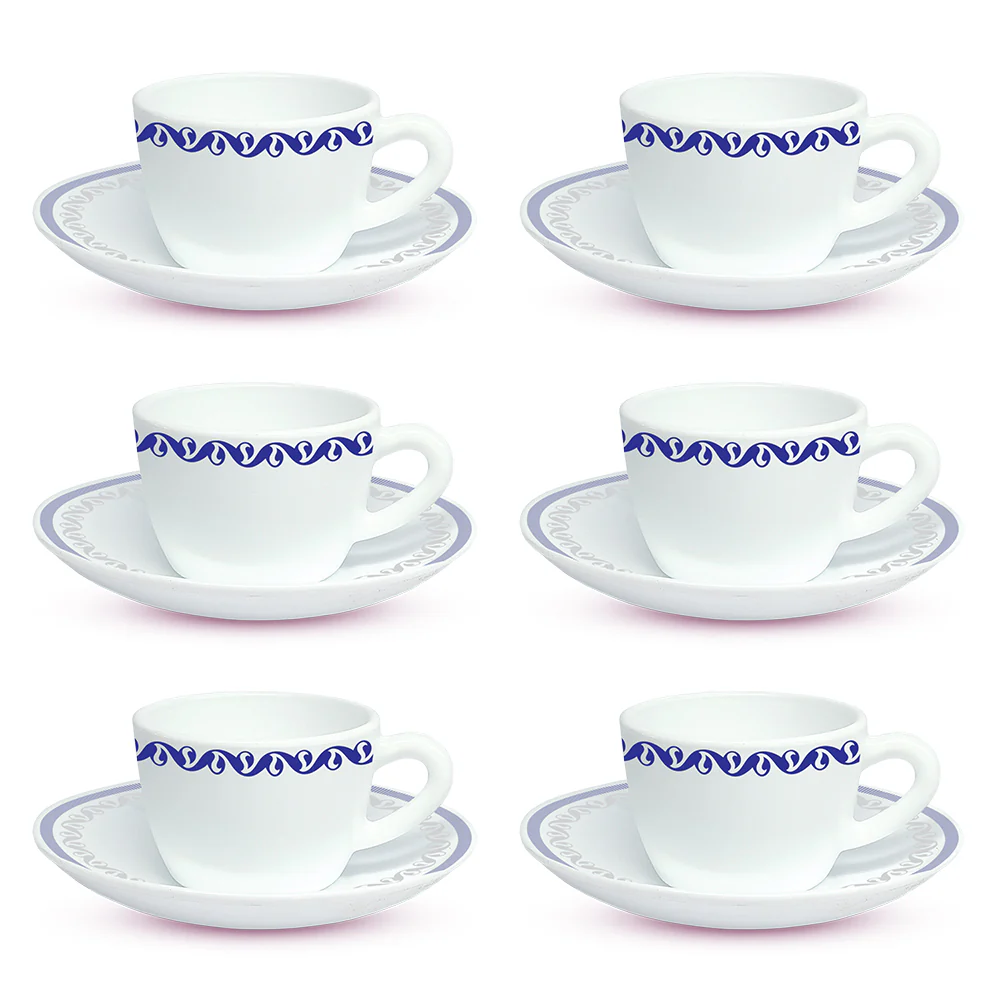 Larah by Borosil Jazzblue Cup n Saucer Set, 140ml x 12