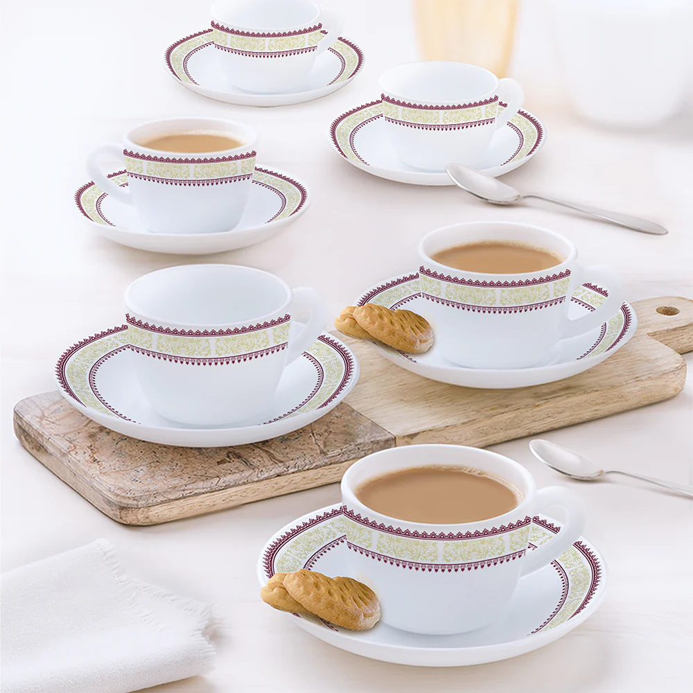 Larah by Borosil Elega Cup n Saucers Set, 90ml x 12