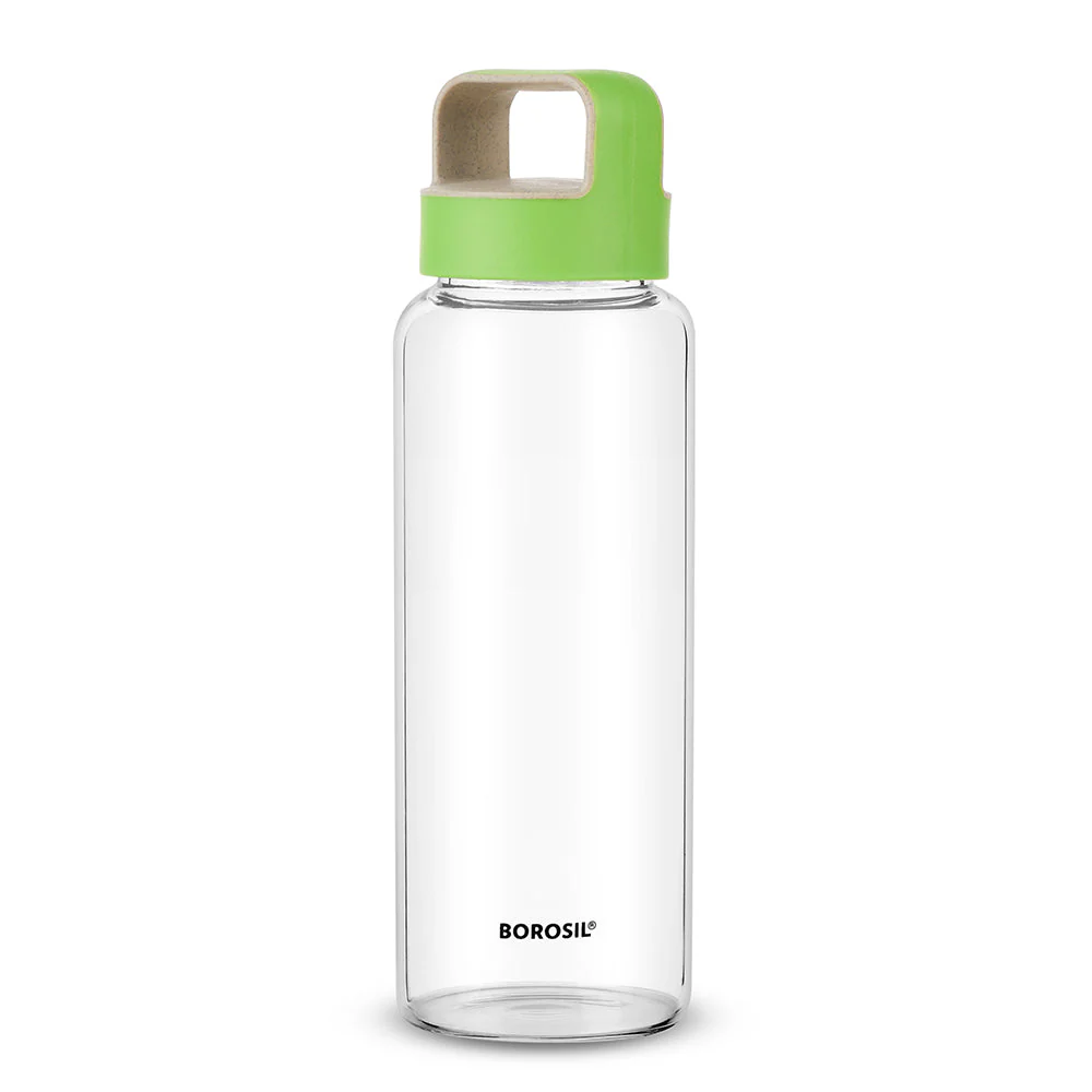 Borosil Crysto Glass Bottle w Green Lid (Tr)