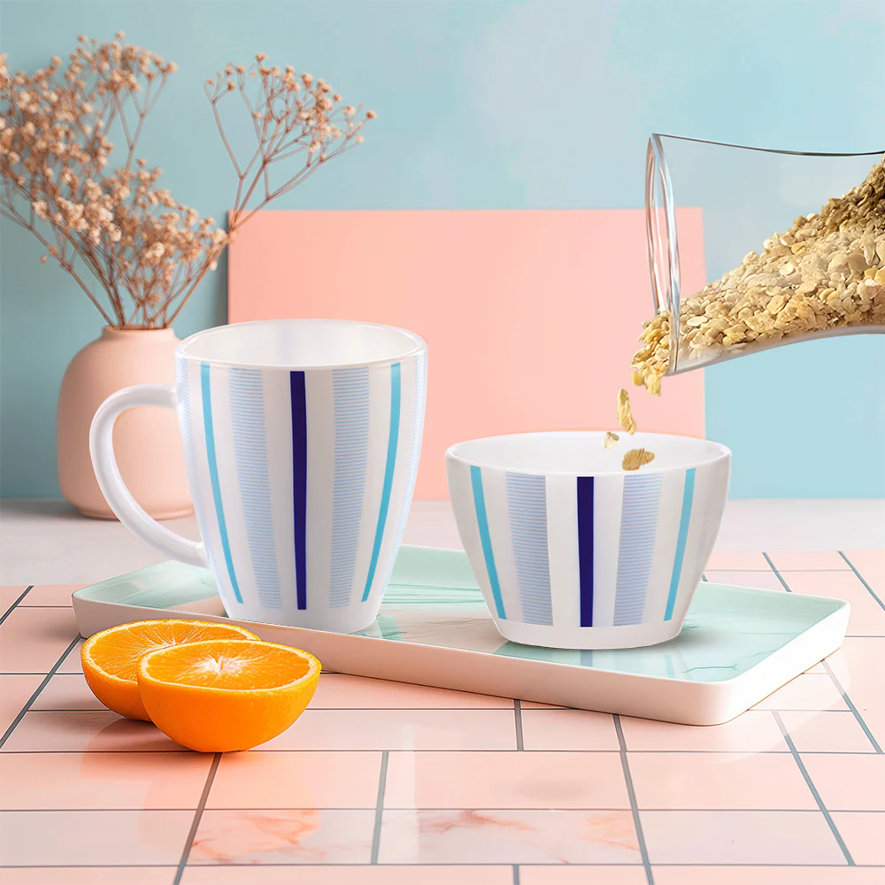 Larah by Borosil Blue Strip Breakfast Set, 2 pc