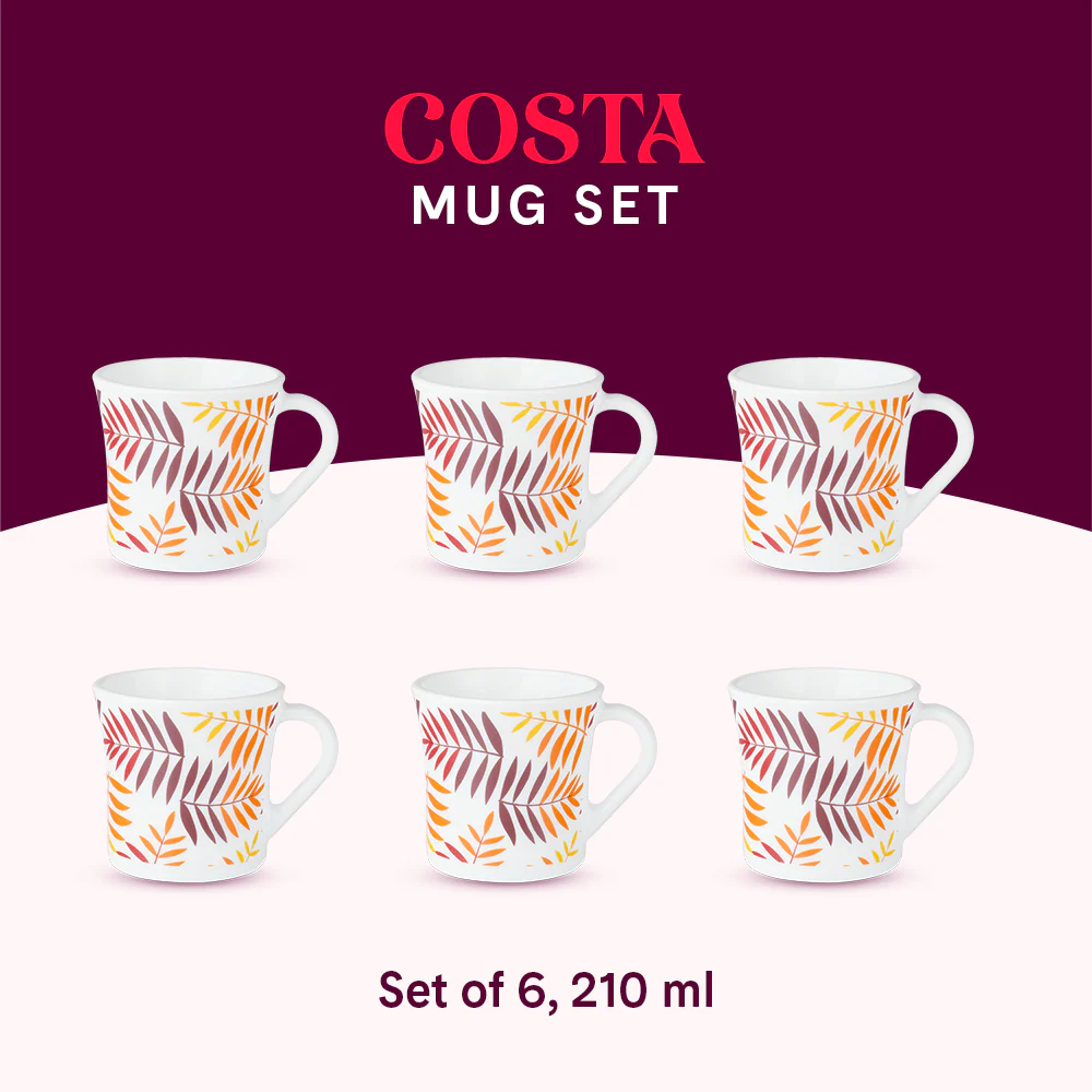 Larah by Borosil Crysta Costa Mug Set, 210ml x 6