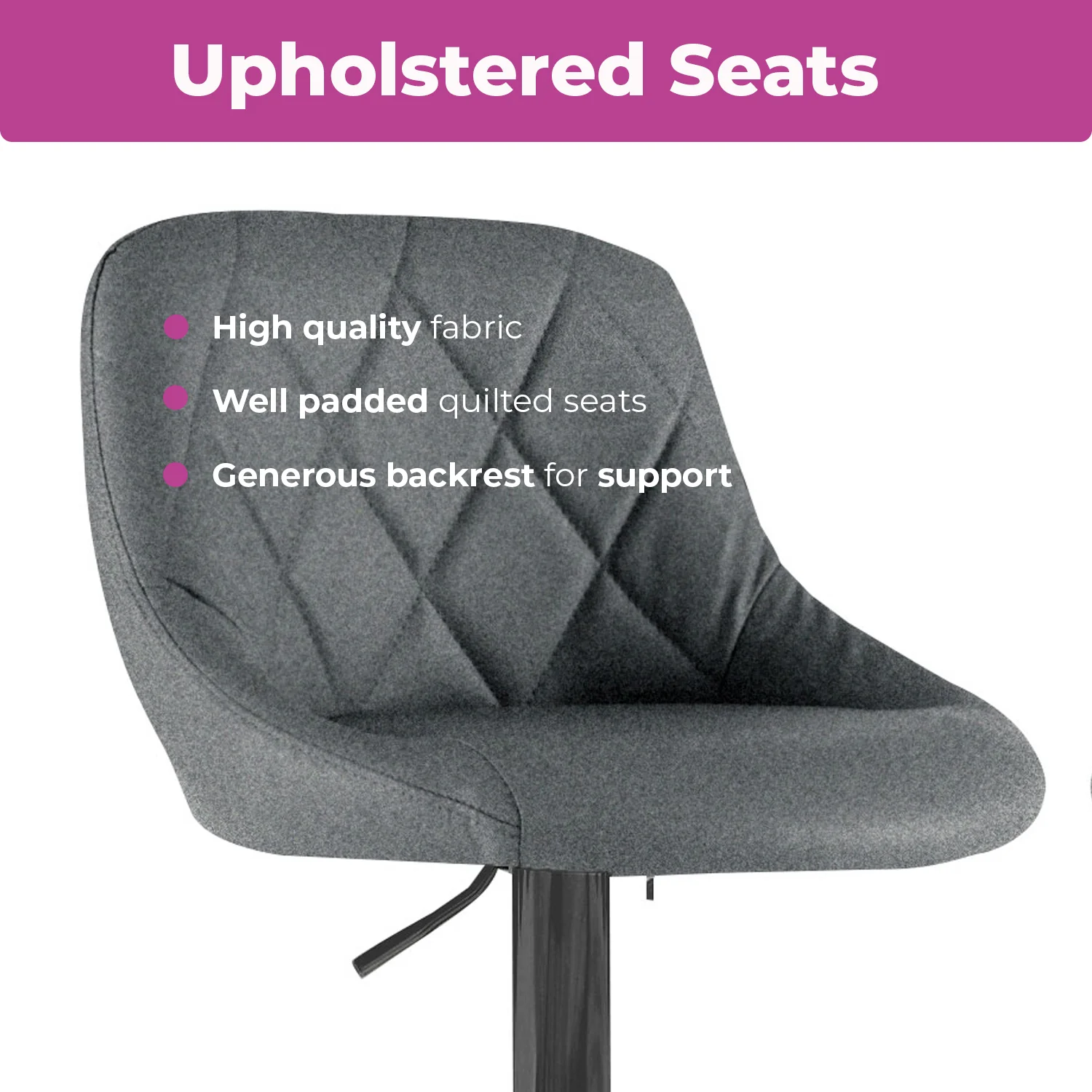 Neo Bar Stool Dark Grey Fabric & Black Steel Base Set of Two