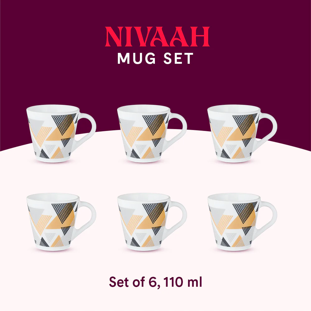 Larah by Borosil Novelty Nivaah Mug Set, 110ml x 6