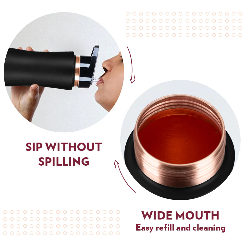 Borosil Sipper Copper Bottle, Black, 750ml