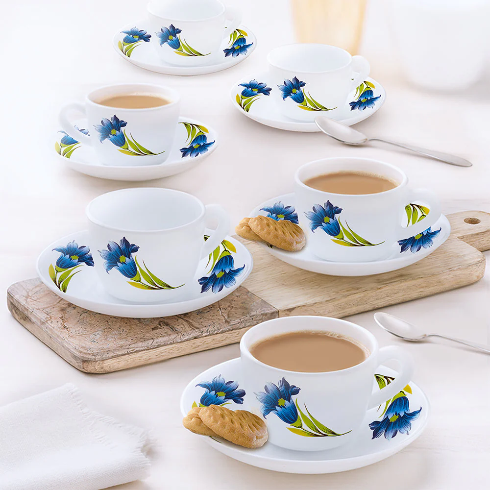 Larah by Borosil Nina Cup n Saucer Set, 140ml x 8