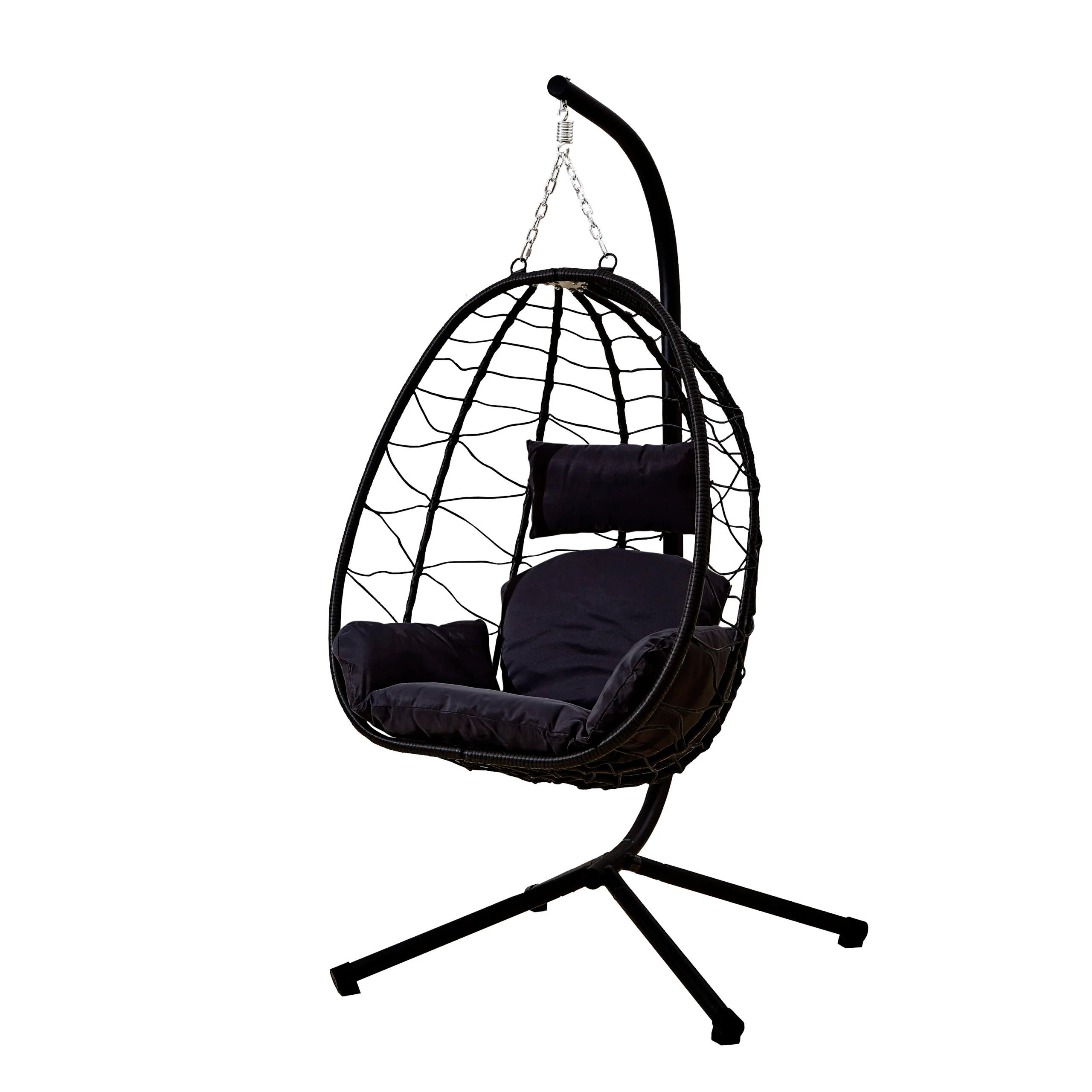 Neo Black Hanging Swing Egg Chair With Cushions