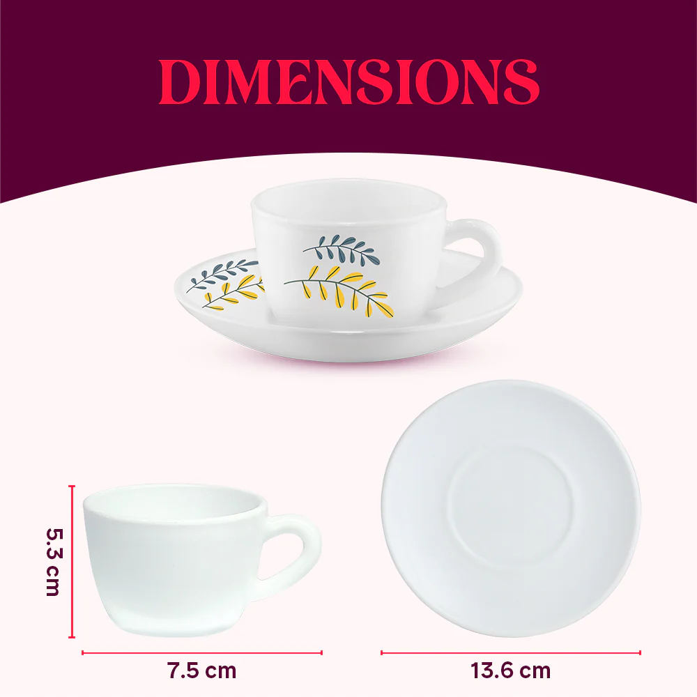 Larah by Borosil Niva Cup n Saucer Set, 140ml x 12