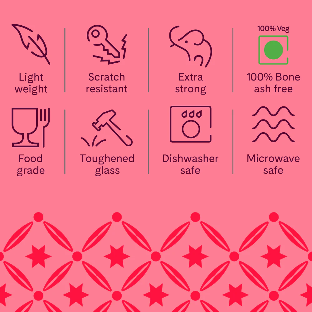 Larah by Borosil Red Carnation Snack Set w Mugs, 8 pc