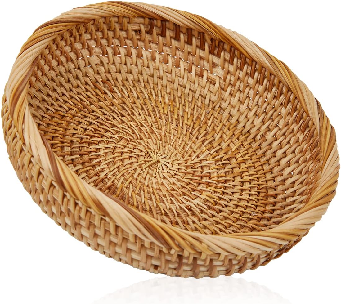 Natural Rattan Fruit Basket Bowls, Hand Woven Decor Serving Baskets