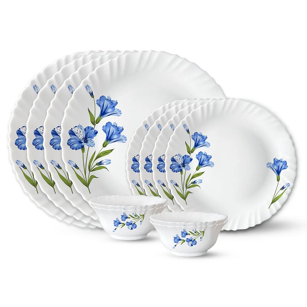 Larah by Borosil, Marina Blue Dinner Set, 12 pc