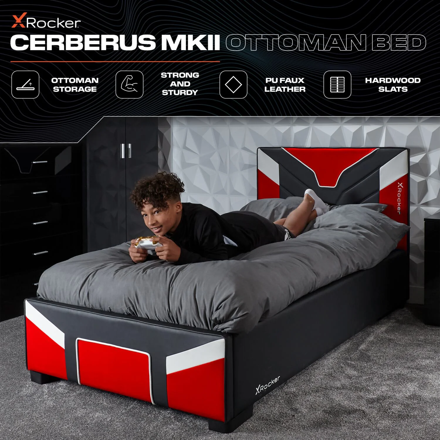 Cerberus MKII Ottoman Gaming Bed - Red (3 Sizes)
