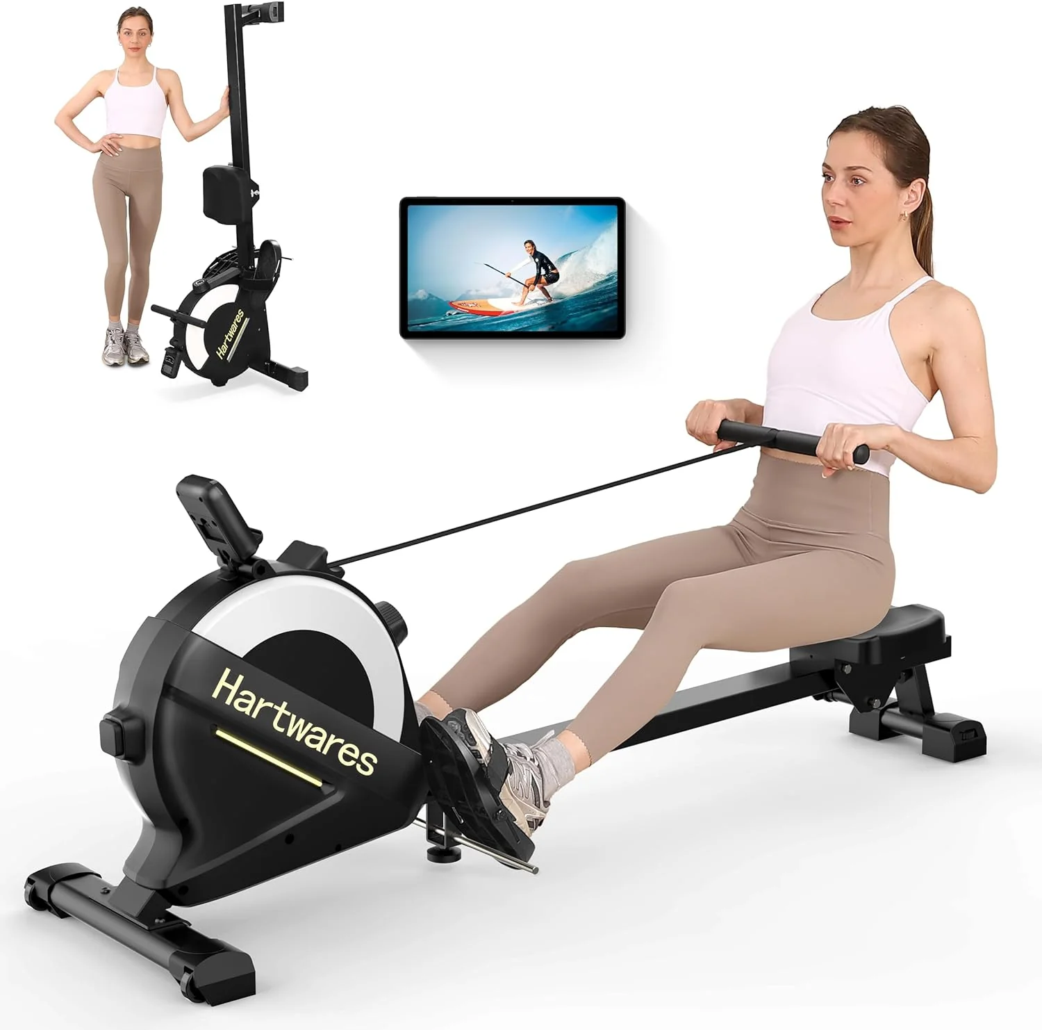 Rowing Machines, Magnetic Rowing Machine with 77lbs High Resistance 16 Levels of Quiet Resistance, App Compatible,LCD Monitor