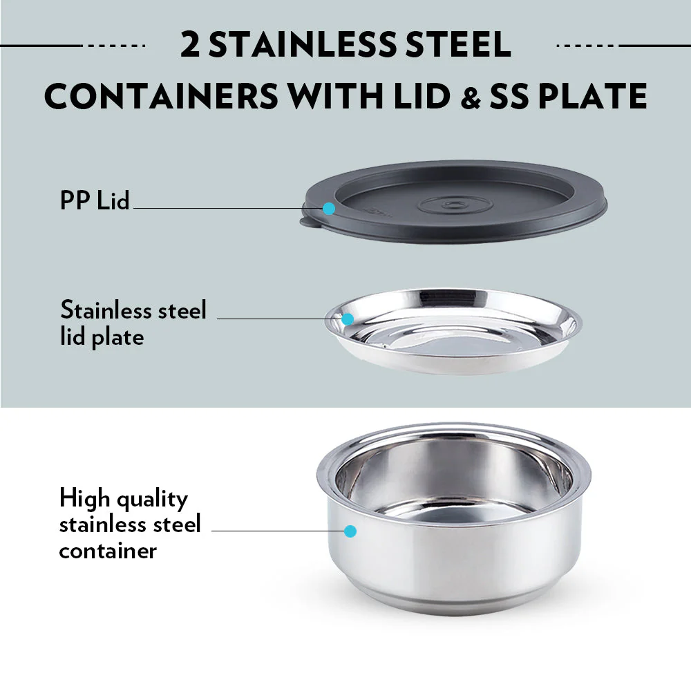 Borosil Carryfresh Lunchbox, Set of 2, Flat (Medium), 180ml