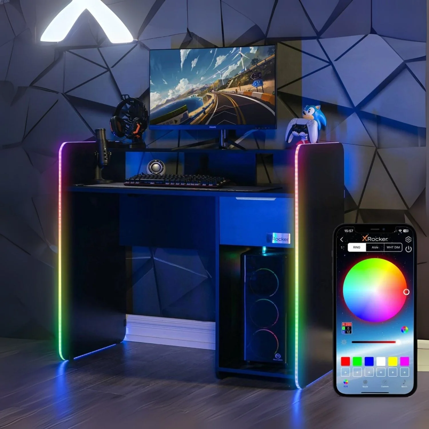 Electra 110cm RGB Gaming Desk with Wireless Charging - Black