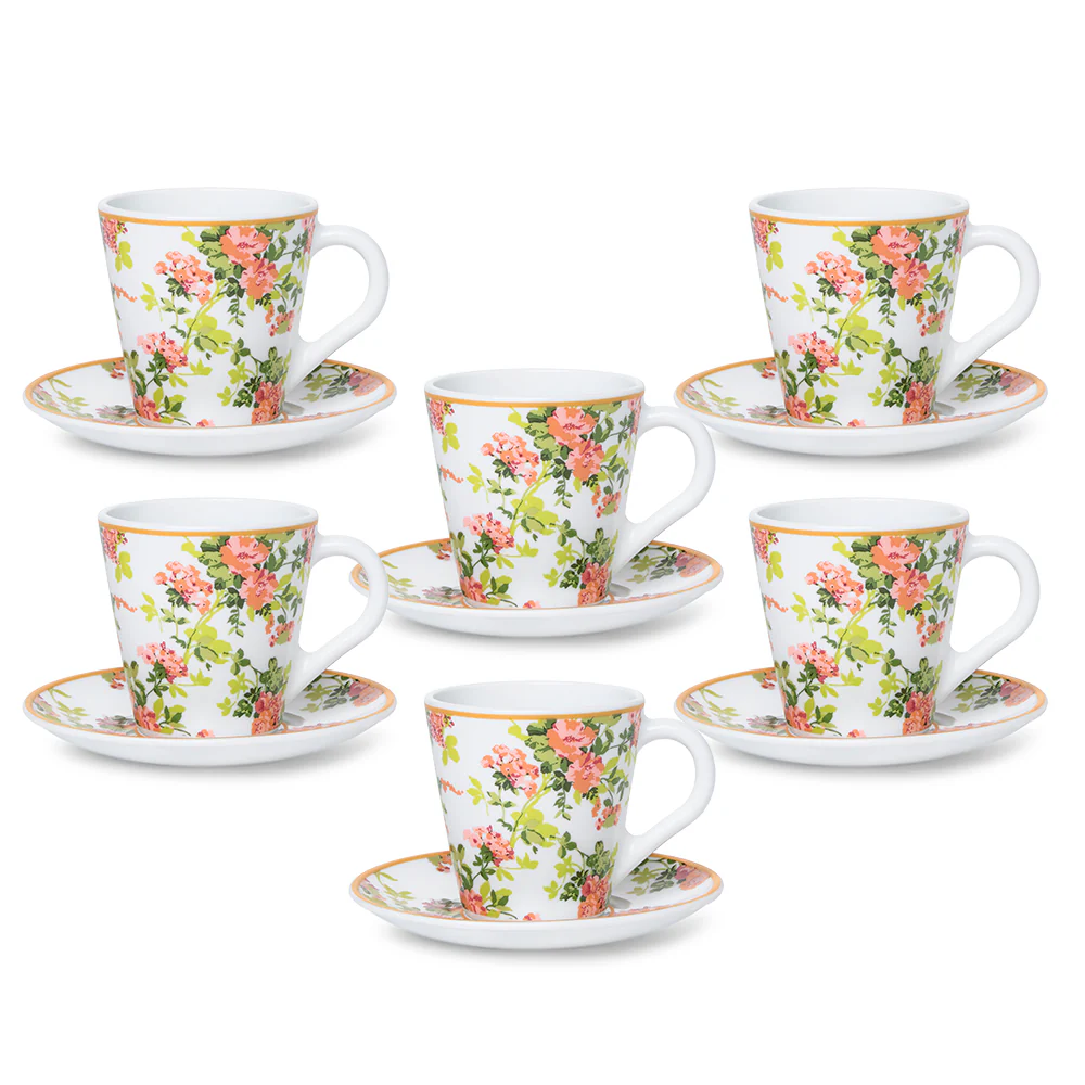 Larah By Borosil Amora Mug n Saucer Set, 160ml x 12