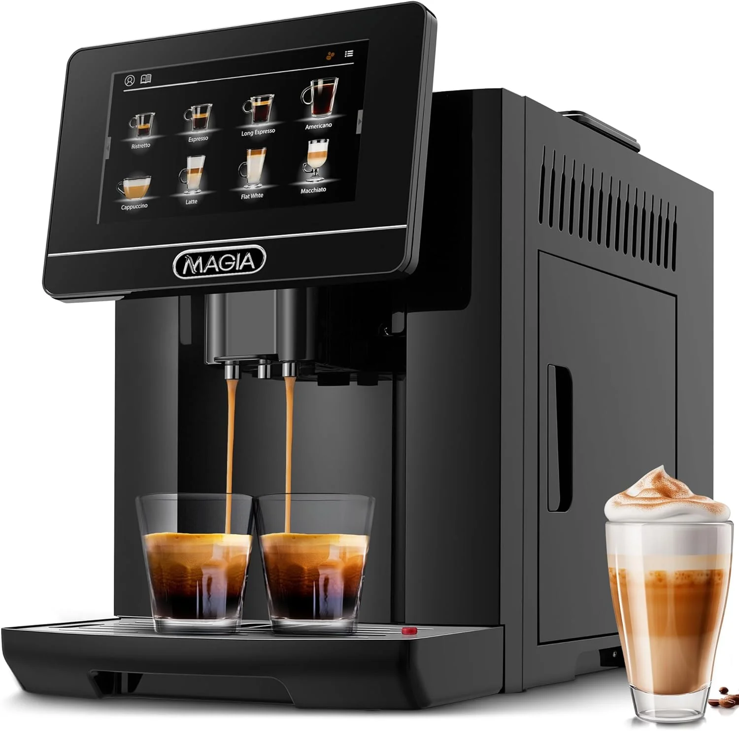 Automatic Coffee Espresso Machine With Grinder 7” Touch Screen, 20 Coffee Recipes, 10 User Profiles