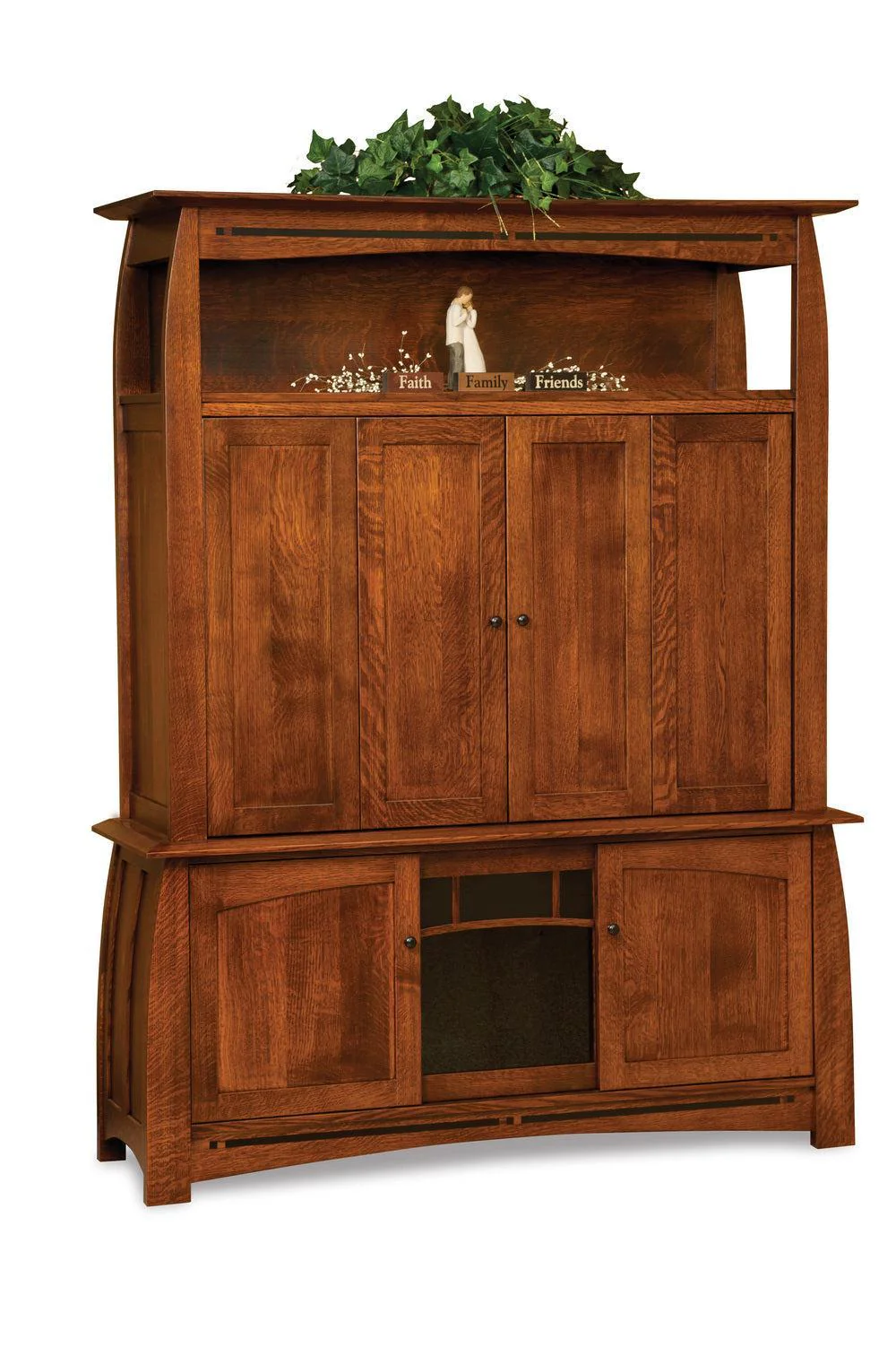 Amish Boulder Creek Three Doors 2 Piece Media Cabinet with Di-Fold Pocket Doors On TV Area